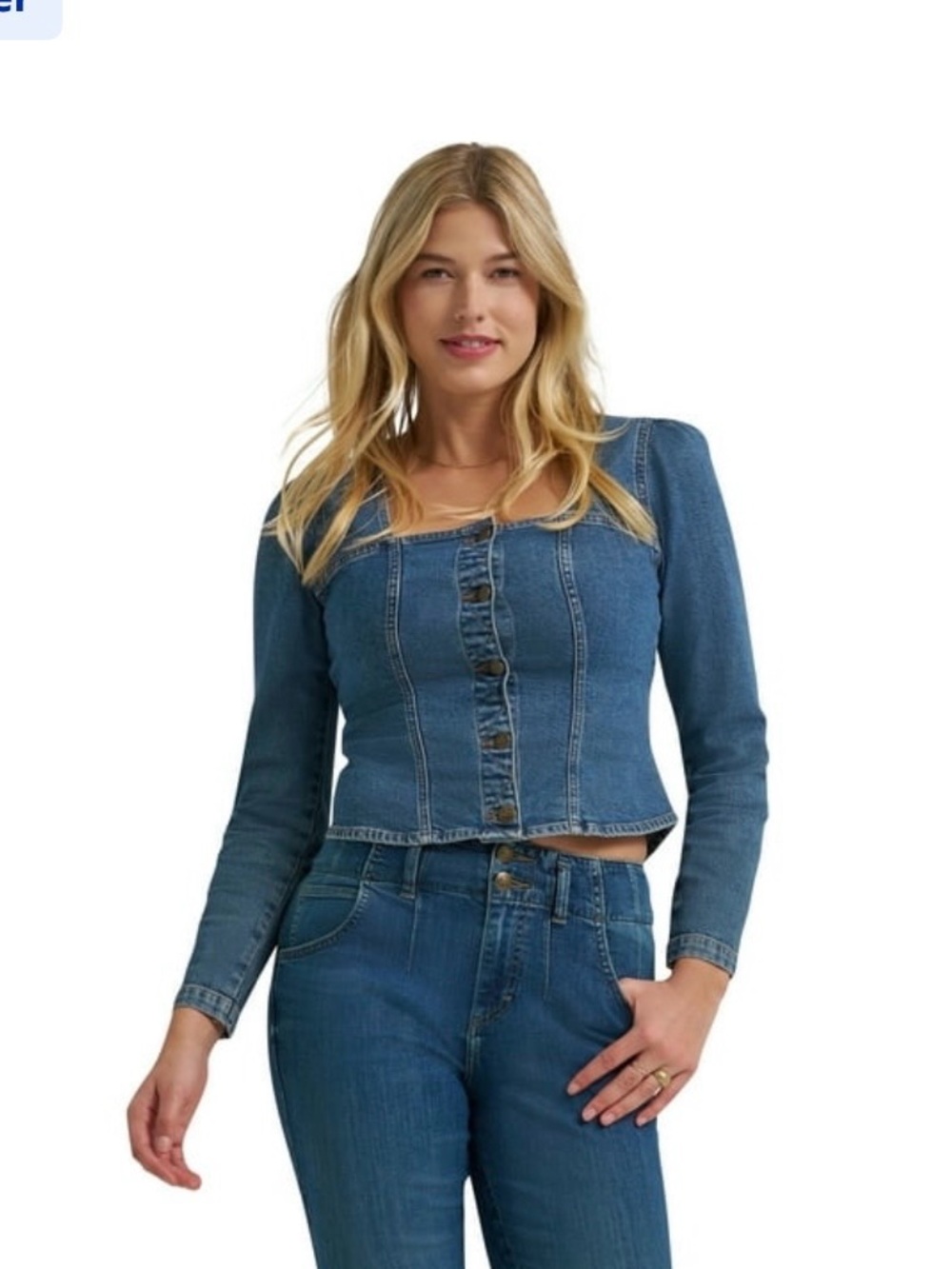 Lee Women’s Western Fitted Denim Square Neck Button Front  Size XS